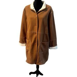 Susan Graver Weekend  Fleece  Sherpa Coat jacket Large button down pockets